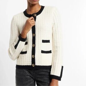 Express Sweater in Cream and Black with Novelty Buttons
